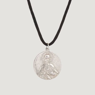 Médaille Scapulaire Sacré Cœur (réversible) avec Vierge couronnée à l’enfant argentée
