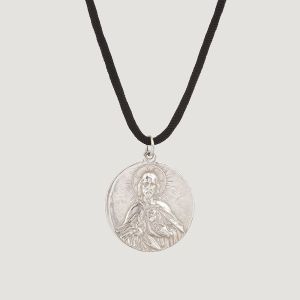 Médaille Scapulaire Sacré Cœur (réversible) avec Vierge couronnée à l’enfant argentée
