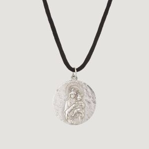 Médaille Scapulaire Sacré Cœur (réversible) avec Vierge couronnée à l’enfant argentée