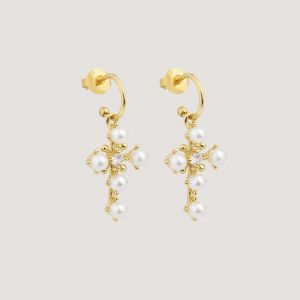 Boucles d’oreilles croix perlée « Immaculée »