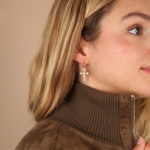 Boucles d’oreilles croix perlée « Immaculée »
