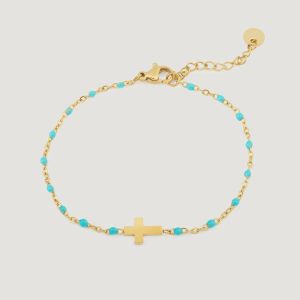Bracelet croix doré et turquoise « Jourdain »