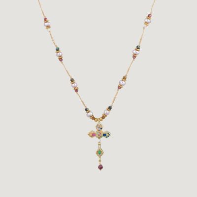 Collier croix et pierres fines « Fiat »
