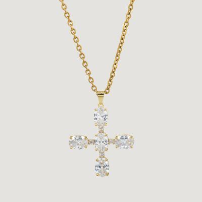 Collier croix dorée strass « Transfiguration »