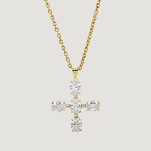 Collier croix dorée strass « Transfiguration »