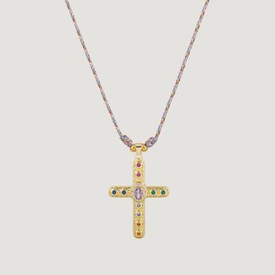 Collier croix dorée multicolore « lux Christi »