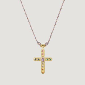 Collier croix dorée multicolore « lux Christi »