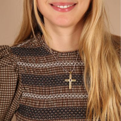 Collier croix dorée multicolore « lux Christi »