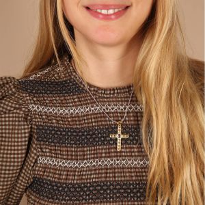 Collier croix dorée multicolore « lux Christi »
